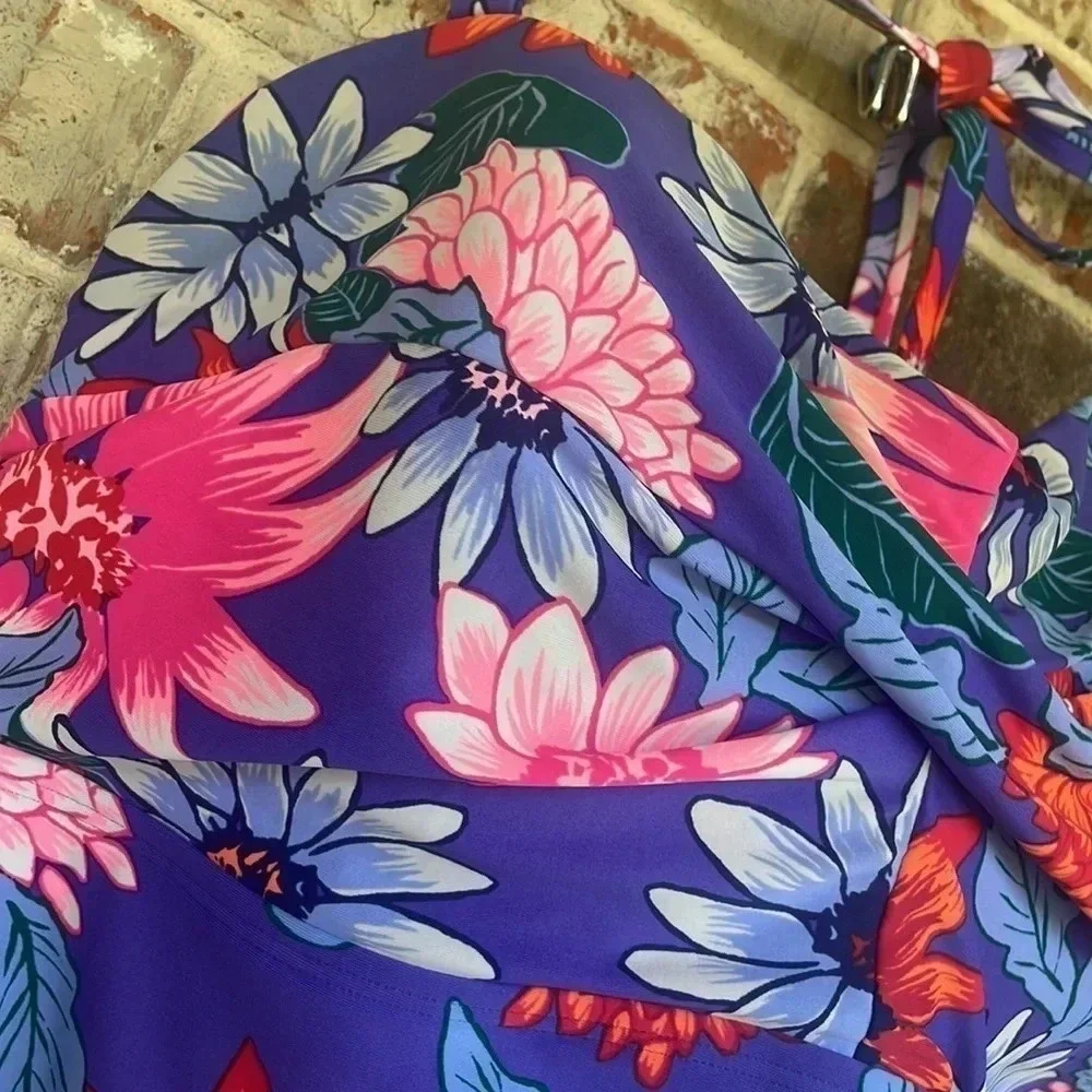 Old Navy Purple‎ Floral Halter Tankini Swim Top